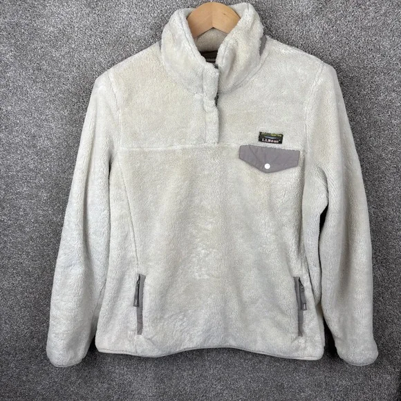 LL Bean Hi-Pile Fleece Pullover Snap Women's XL Jacket Cream - Picture 1 of 7